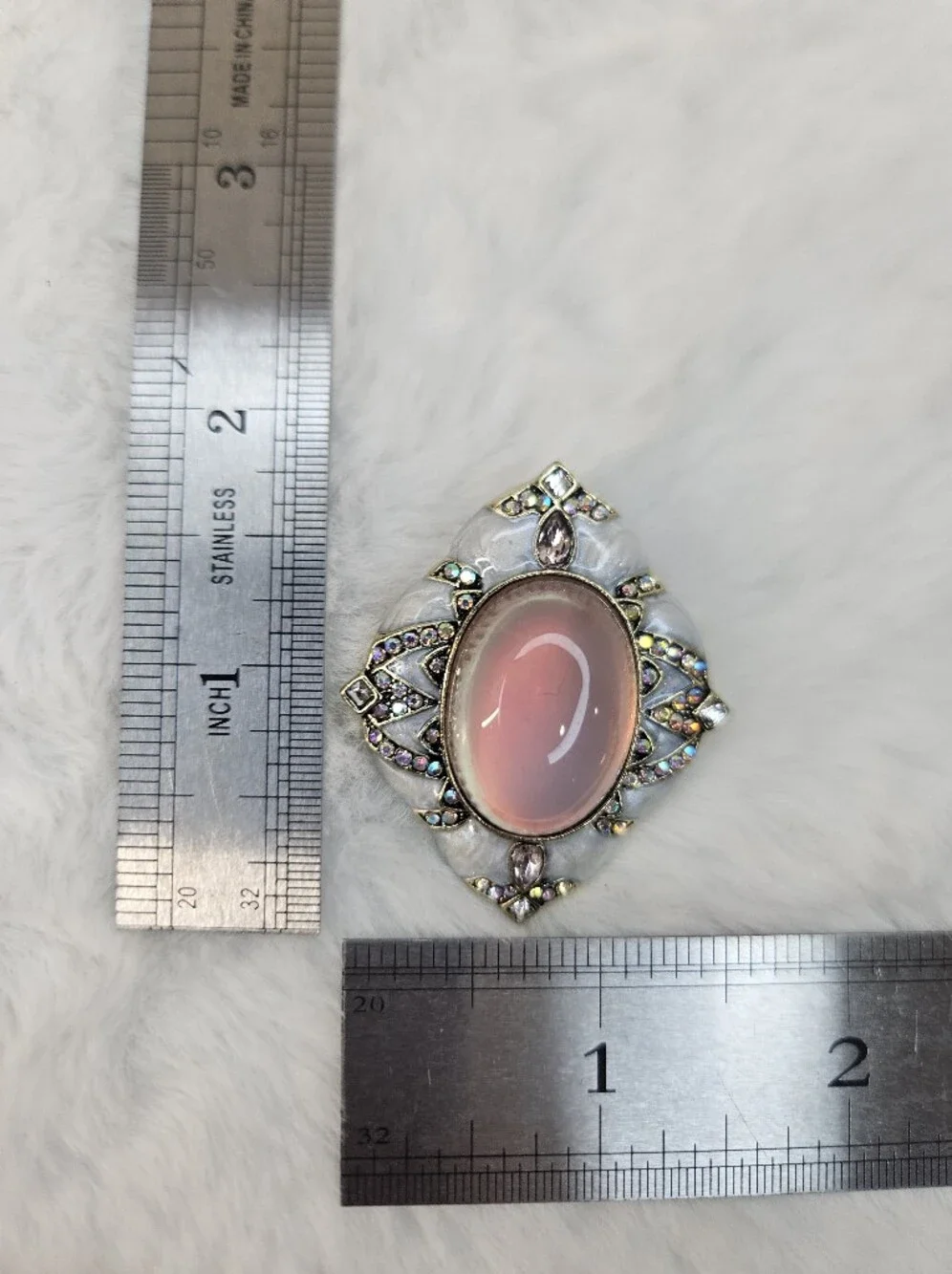 Vintage-Inspired Pink Opal Cabochon Statement Brooch